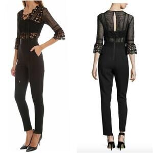 Self-Portrait Eliza Guipure Lace Jumpsuit High Rise Black Keyhole Cut Out